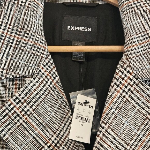 EXPRESS Women’s Plaid Longline Coat – XL – NWT – Classic- MSRP $228 - Picture 3 of 7